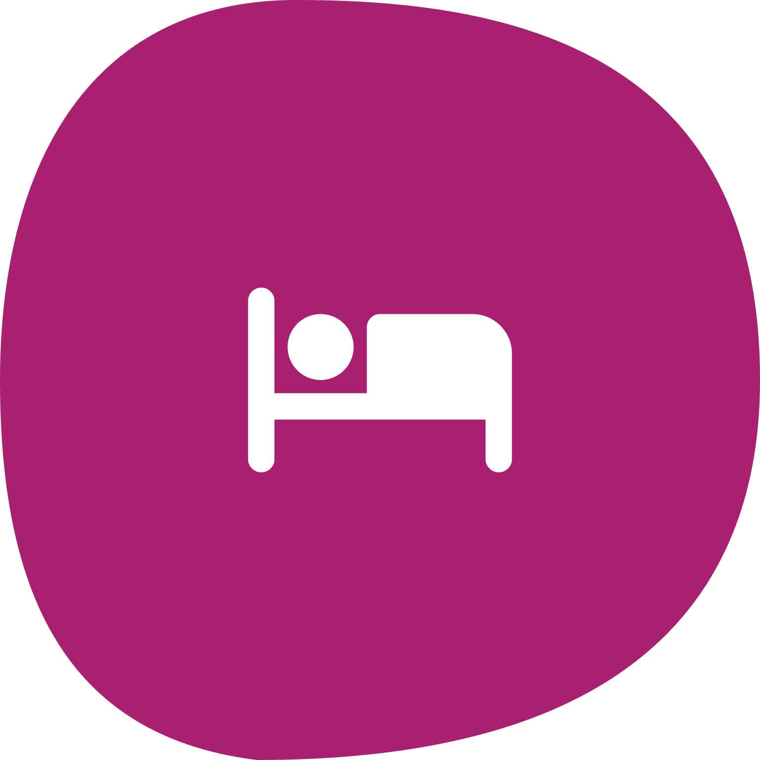Person sleeping icon on purple background.