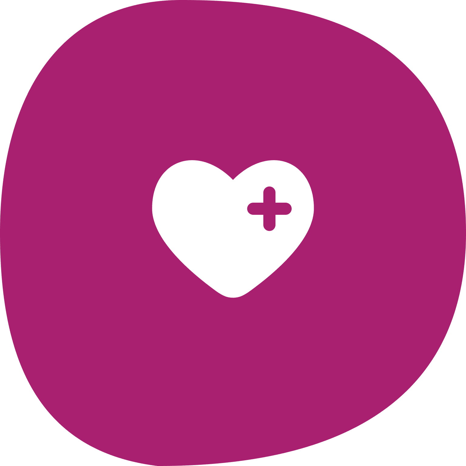 White heart with plus on purple background.